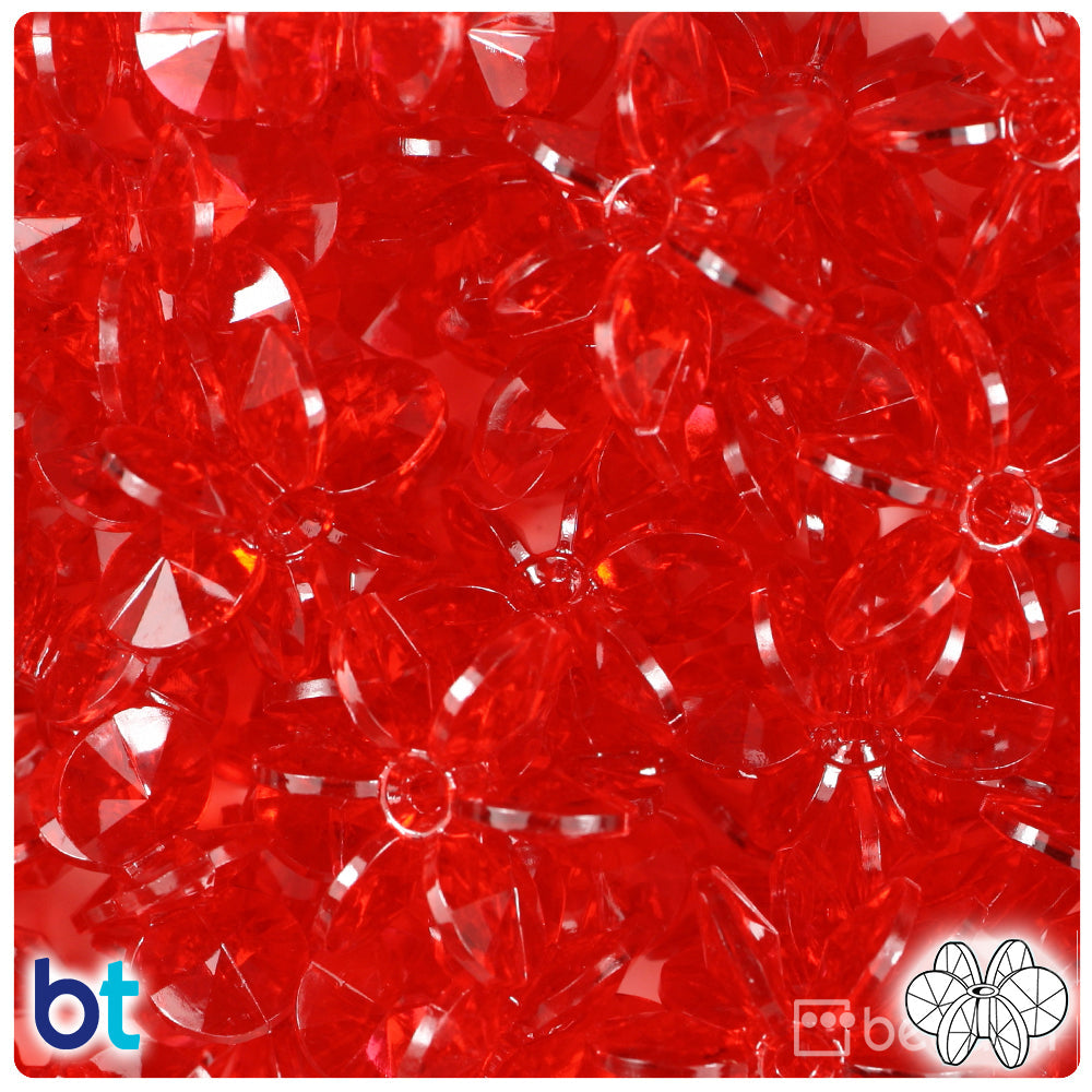 BeadTin Ruby Transparent 25mm SunBurst Plastic Craft Beads (80pcs)