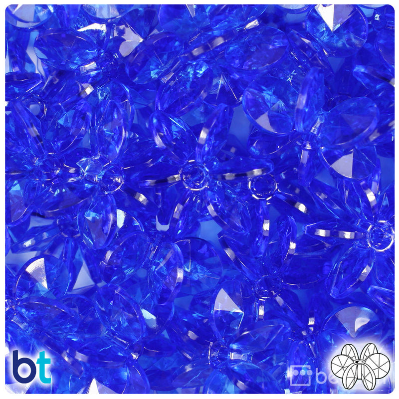 BeadTin Dark Sapphire Transparent 25mm SunBurst Plastic Craft Beads (80pcs)