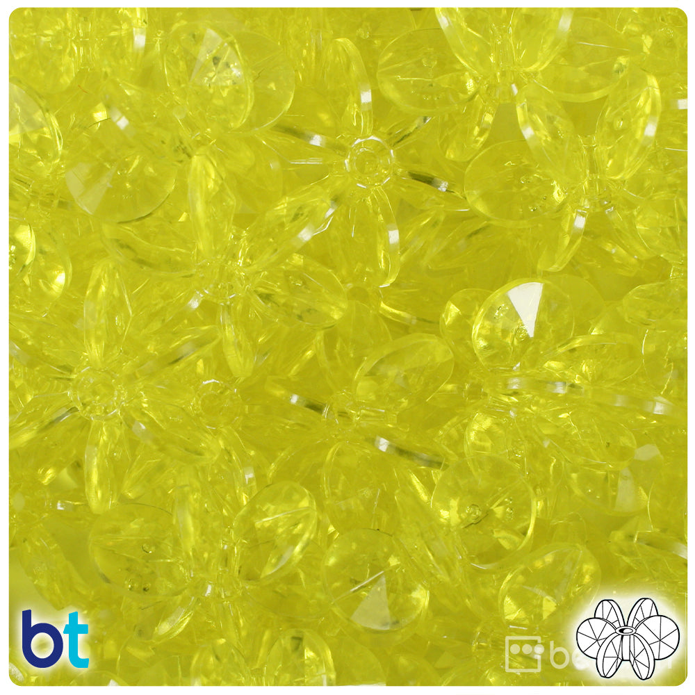 BeadTin Yellow Transparent 25mm SunBurst Plastic Craft Beads (80pcs)