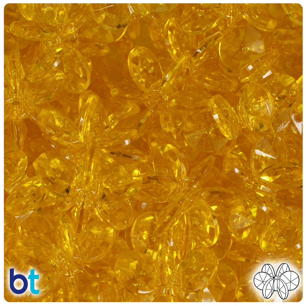 BeadTin Dark Yellow Transparent 25mm SunBurst Plastic Craft Beads (80pcs)