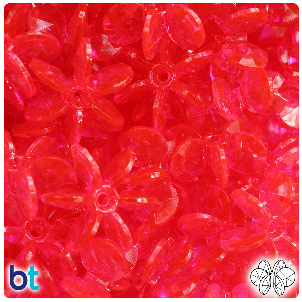 BeadTin Hot Pink Transparent 25mm SunBurst Plastic Craft Beads (80pcs)