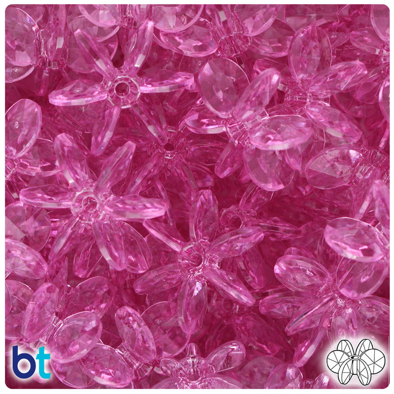 BeadTin Light Fuchsia Transparent 25mm SunBurst Plastic Craft Beads (80pcs)