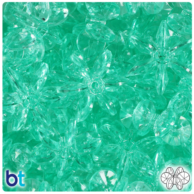 BeadTin Green Aqua Transparent 25mm SunBurst Plastic Craft Beads (80pcs)