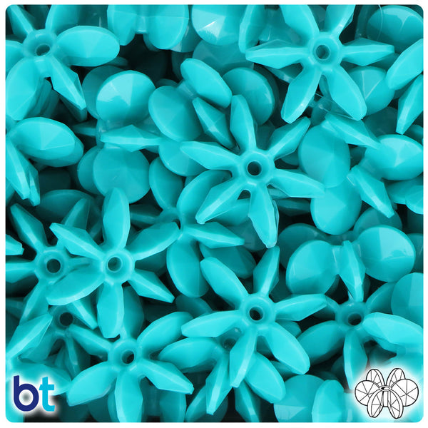 BeadTin Light Turquoise Opaque 25mm SunBurst Plastic Craft Beads (80pcs)