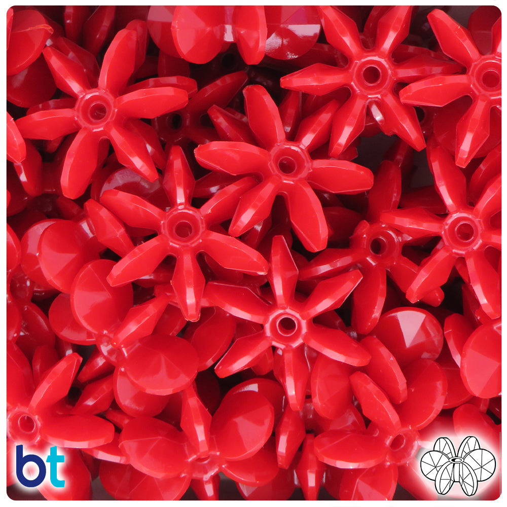 BeadTin Red Opaque 25mm SunBurst Plastic Craft Beads (80pcs)