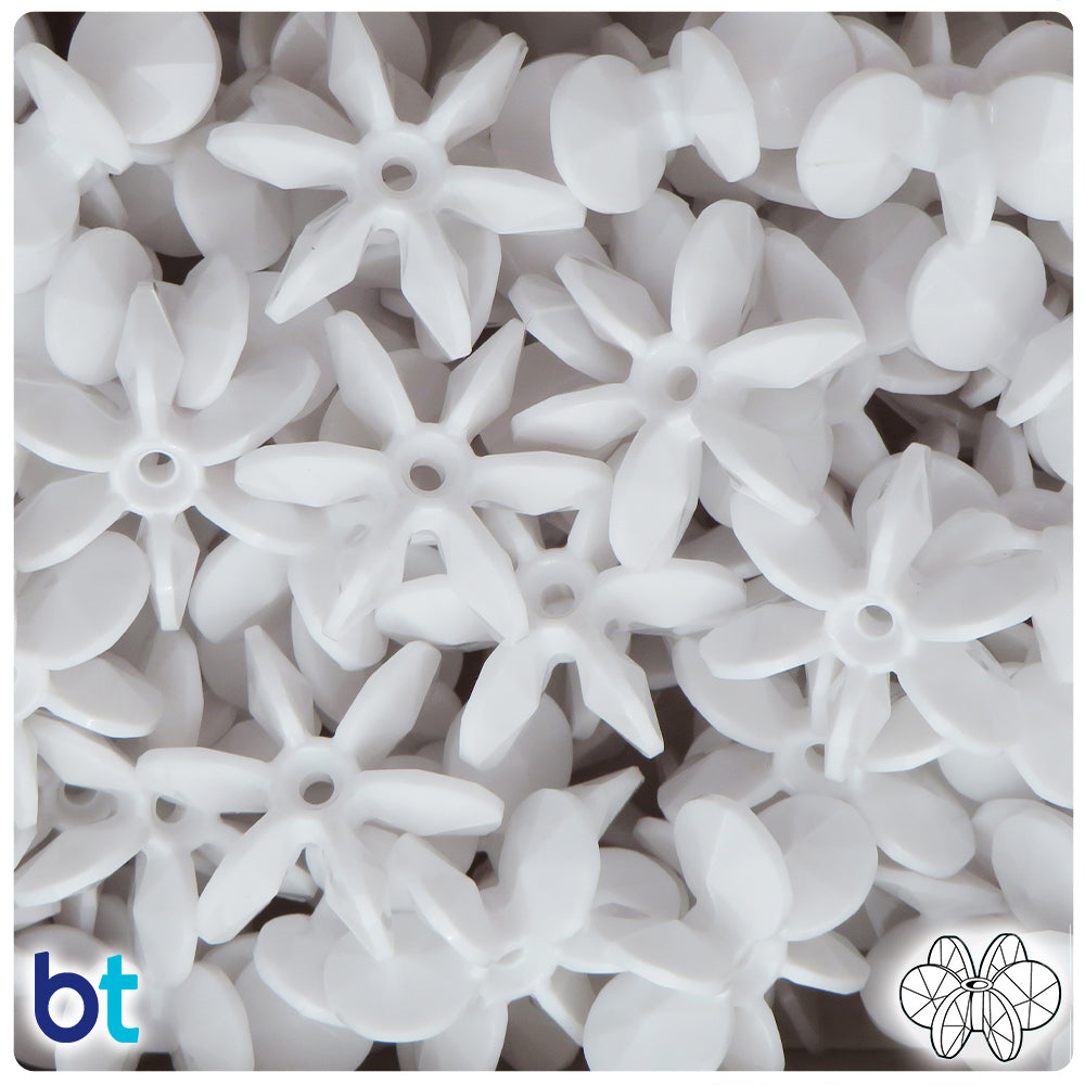 BeadTin Bright White Opaque 25mm SunBurst Plastic Craft Beads (80pcs)
