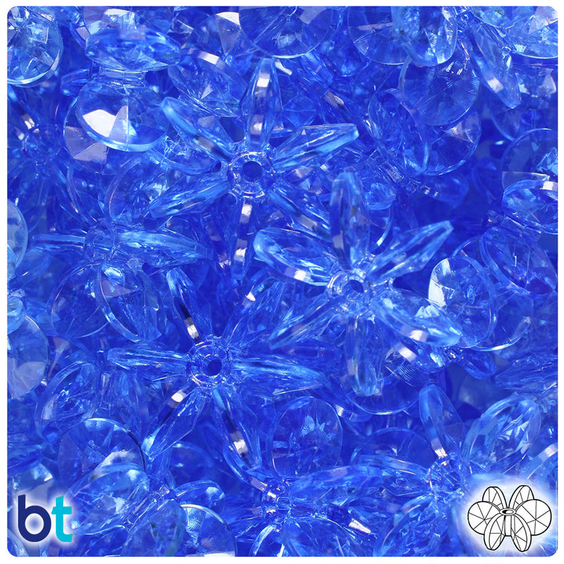 BeadTin Medium Sapphire Transparent 25mm SunBurst Plastic Craft Beads (80pcs)