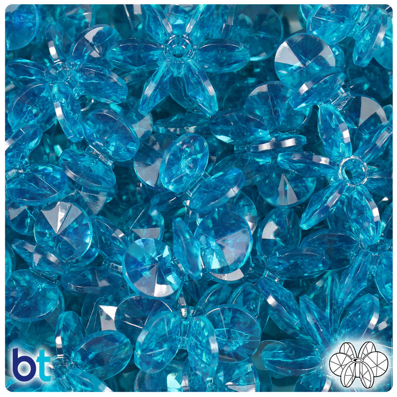 BeadTin Teal Transparent 25mm SunBurst Plastic Craft Beads (80pcs)