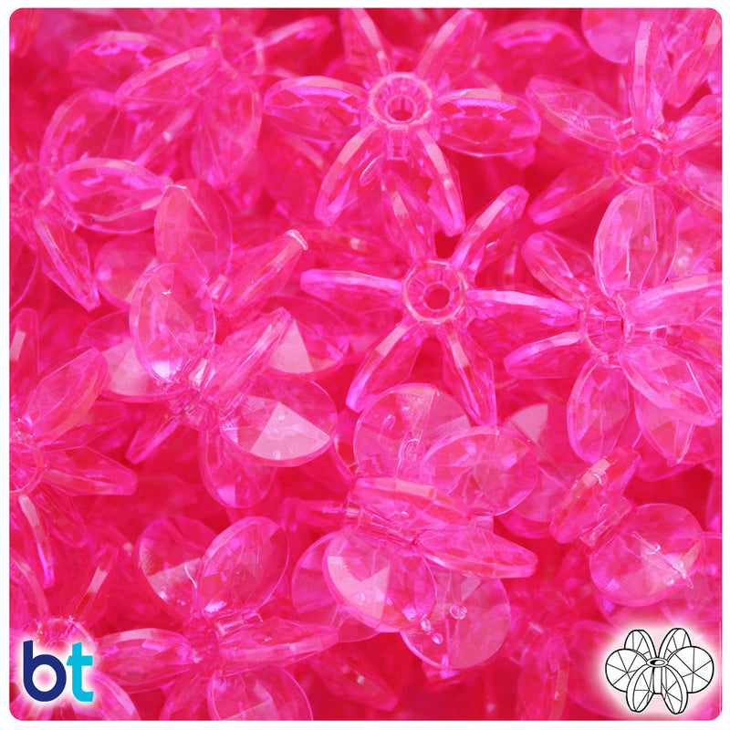 BeadTin Medium Pink Transparent 25mm SunBurst Plastic Craft Beads (80pcs)