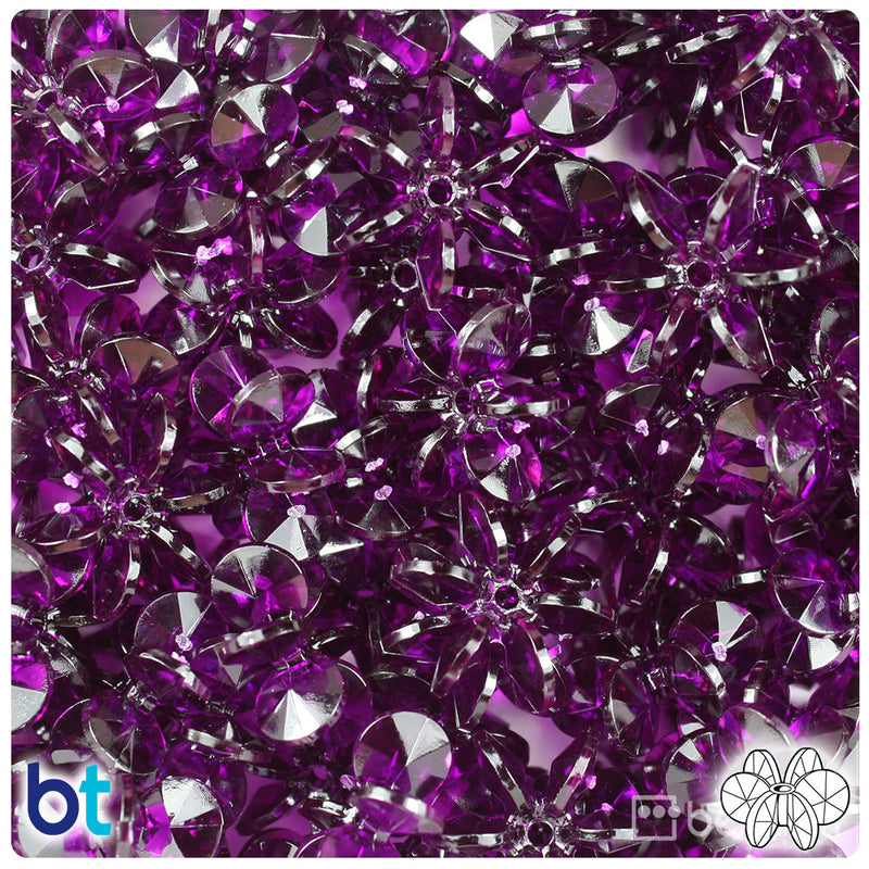 BeadTin Dark Amethyst Transparent 18mm SunBurst Plastic Craft Beads (135pcs)