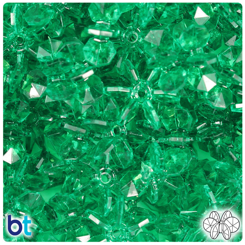 BeadTin Emerald Transparent 18mm SunBurst Plastic Craft Beads (135pcs)