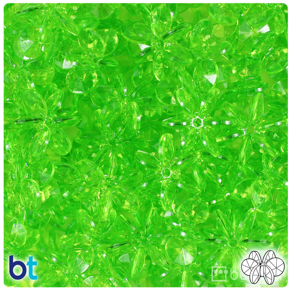 BeadTin Lime Transparent 18mm SunBurst Plastic Craft Beads (135pcs)