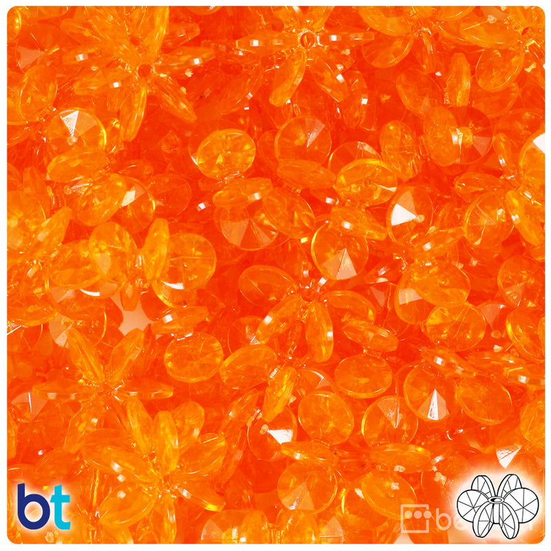 BeadTin Orange Transparent 18mm SunBurst Plastic Craft Beads (135pcs)