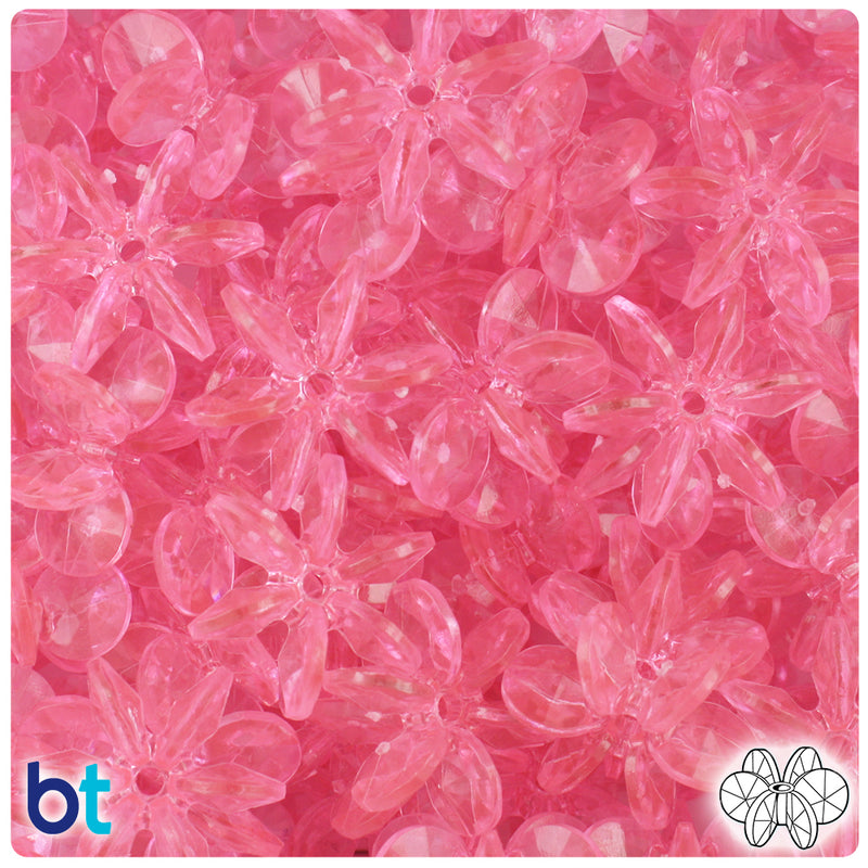 BeadTin Pink Transparent 18mm SunBurst Plastic Craft Beads (135pcs)