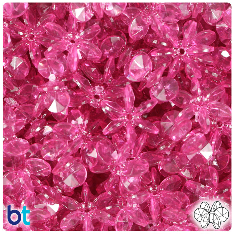 BeadTin Fuchsia Transparent 18mm SunBurst Plastic Craft Beads (135pcs)