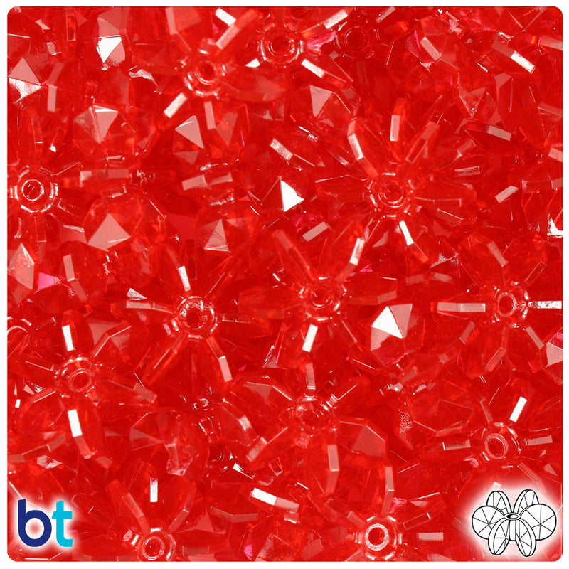 BeadTin Ruby Transparent 18mm SunBurst Plastic Craft Beads (135pcs)