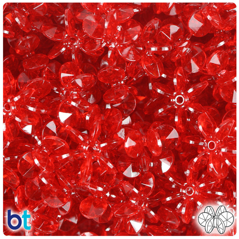 BeadTin Dark Ruby Transparent 18mm SunBurst Plastic Craft Beads (135pcs)