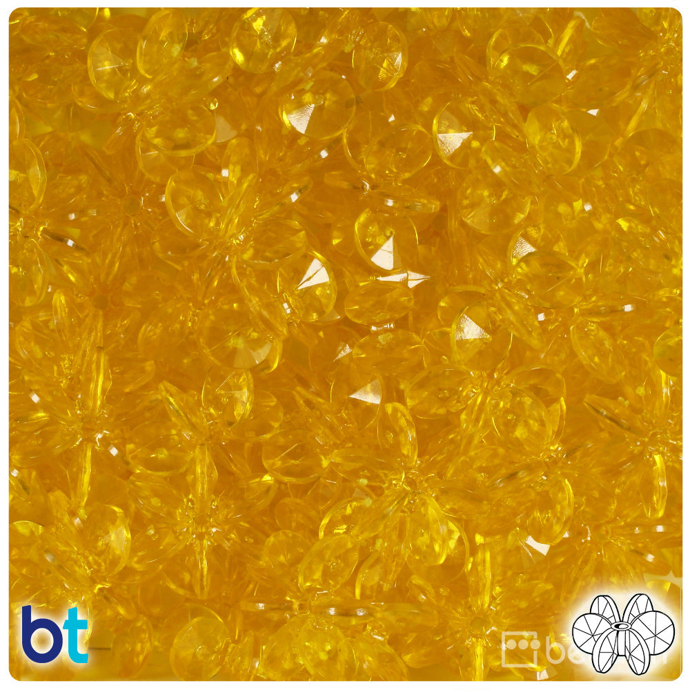 BeadTin Dark Yellow Transparent 18mm SunBurst Plastic Craft Beads (135pcs)