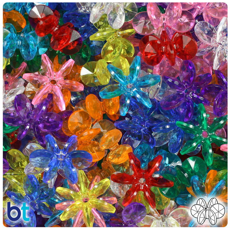 BeadTin Transparent Mix 18mm SunBurst Plastic Craft Beads (135pcs)