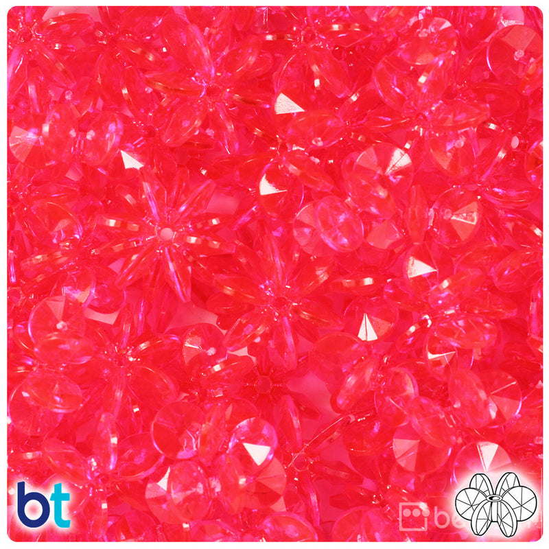 BeadTin Hot Pink Transparent 18mm SunBurst Plastic Craft Beads (135pcs)