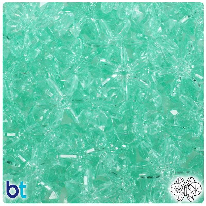 BeadTin Green Aqua Transparent 18mm SunBurst Plastic Craft Beads (135pcs)