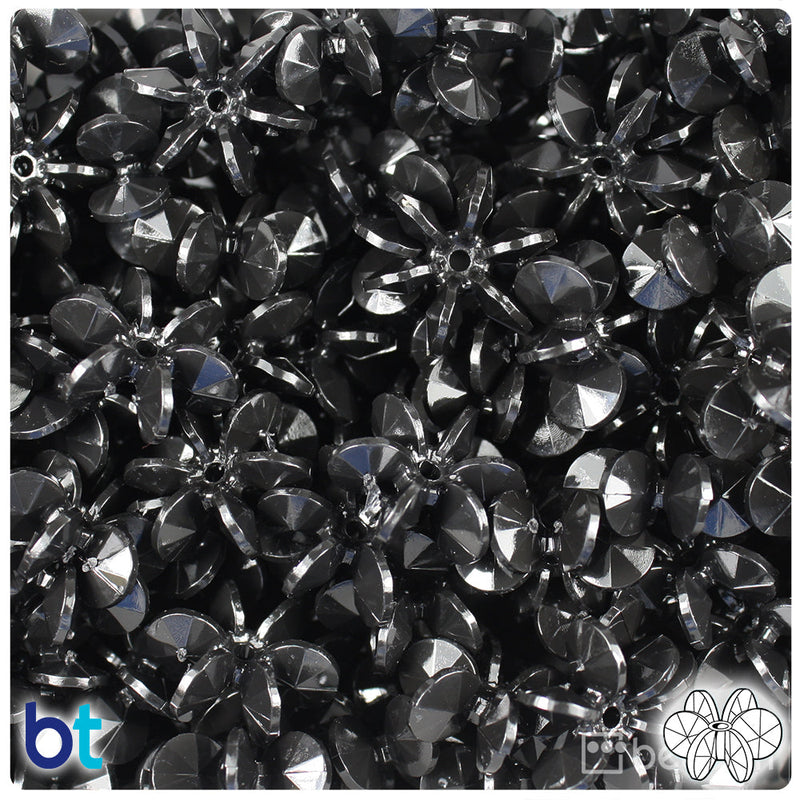 BeadTin Black Opaque 18mm SunBurst Plastic Craft Beads (135pcs)