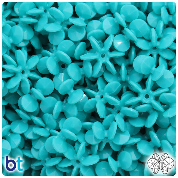 BeadTin Light Turquoise Opaque 18mm SunBurst Plastic Craft Beads (135pcs)