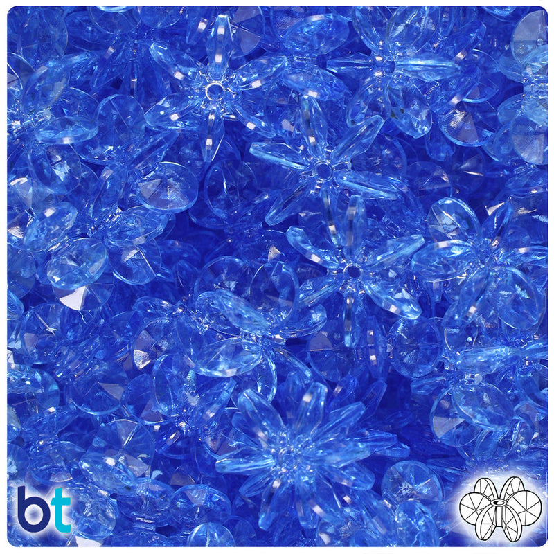 BeadTin Medium Sapphire Transparent 18mm SunBurst Plastic Craft Beads (135pcs)