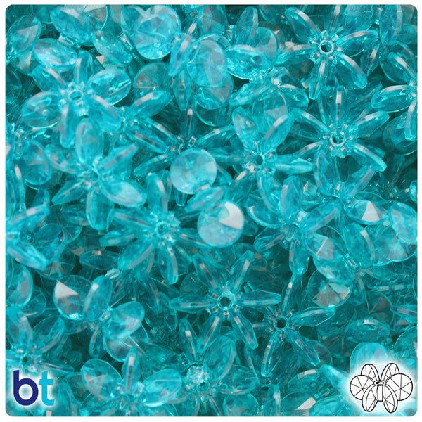 BeadTin Teal Transparent 18mm SunBurst Plastic Craft Beads (135pcs)