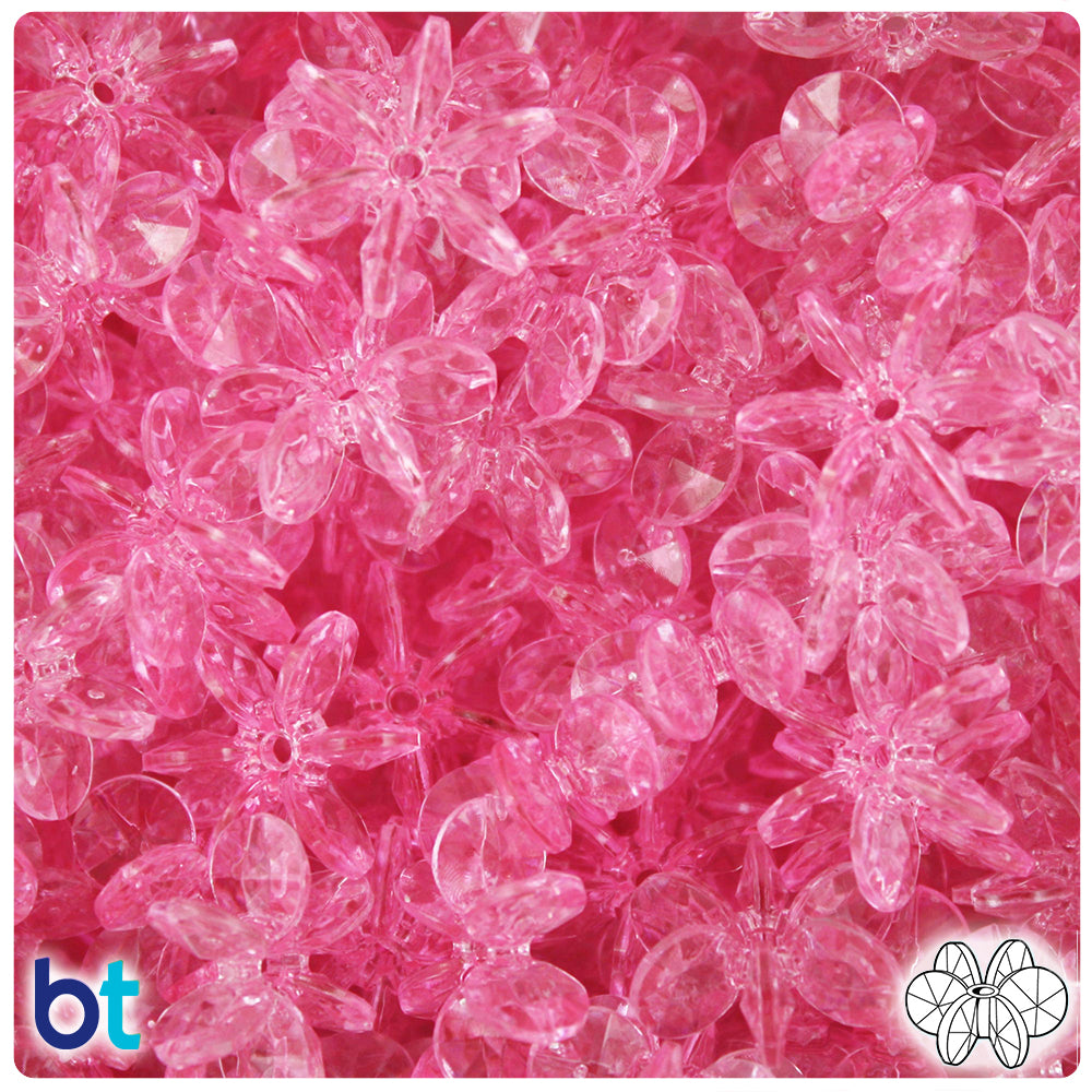 BeadTin Pale Pink Transparent 18mm SunBurst Plastic Craft Beads (135pcs)