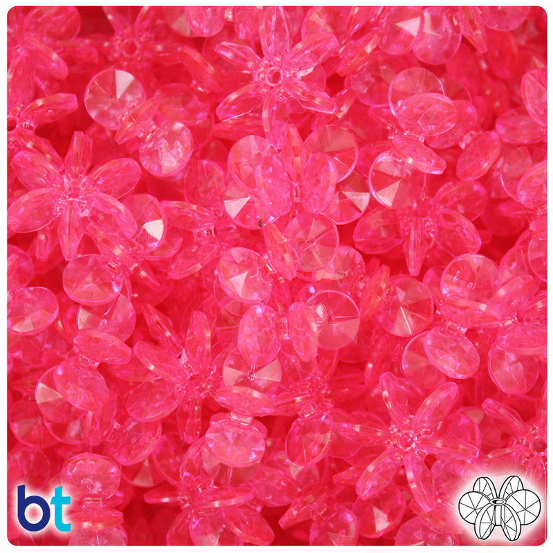 BeadTin Medium Pink Transparent 18mm SunBurst Plastic Craft Beads (135pcs)