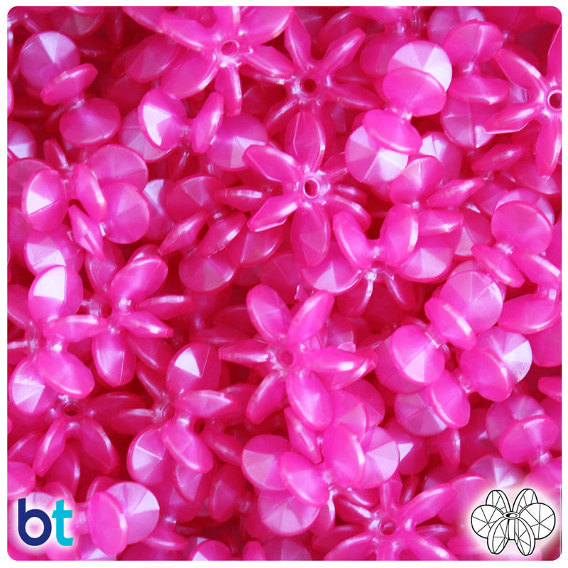 BeadTin Hot Pink Pearl 18mm SunBurst Plastic Craft Beads (135pcs)