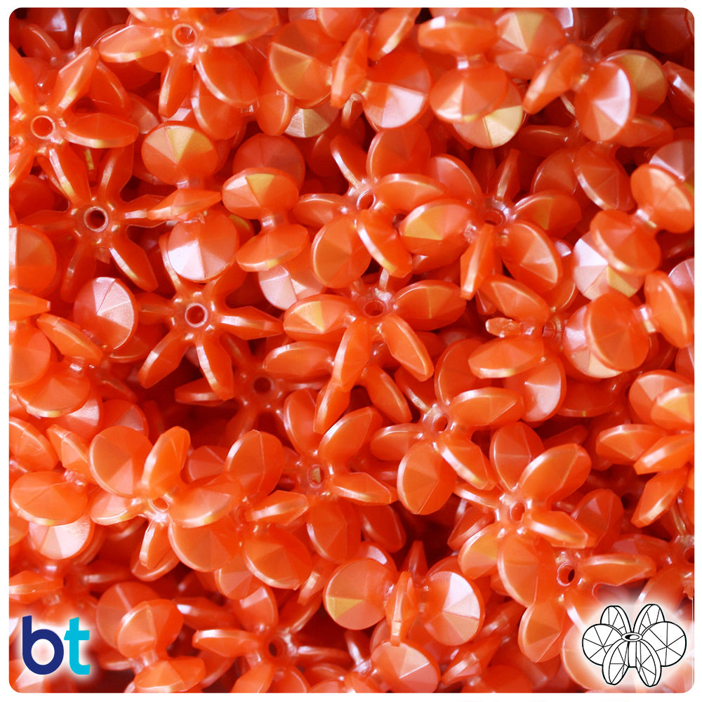 BeadTin Orange Pearl 18mm SunBurst Plastic Craft Beads (135pcs)