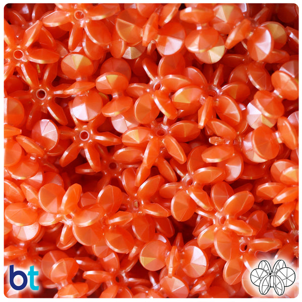 BeadTin Orange Pearl 18mm SunBurst Plastic Craft Beads (135pcs)