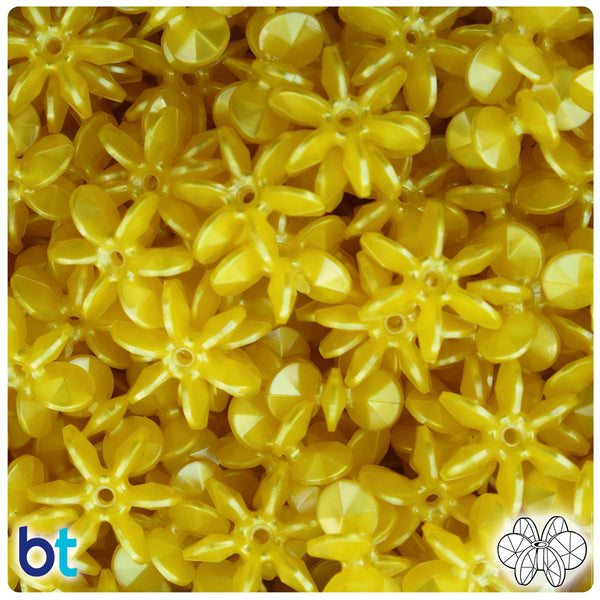 BeadTin Yellow Pearl 18mm SunBurst Plastic Craft Beads (135pcs)