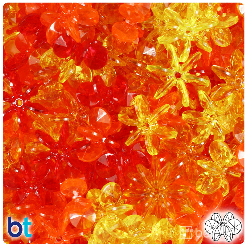 BeadTin Orange & Gold Mix Transparent 18mm SunBurst Plastic Craft Beads (135pcs)