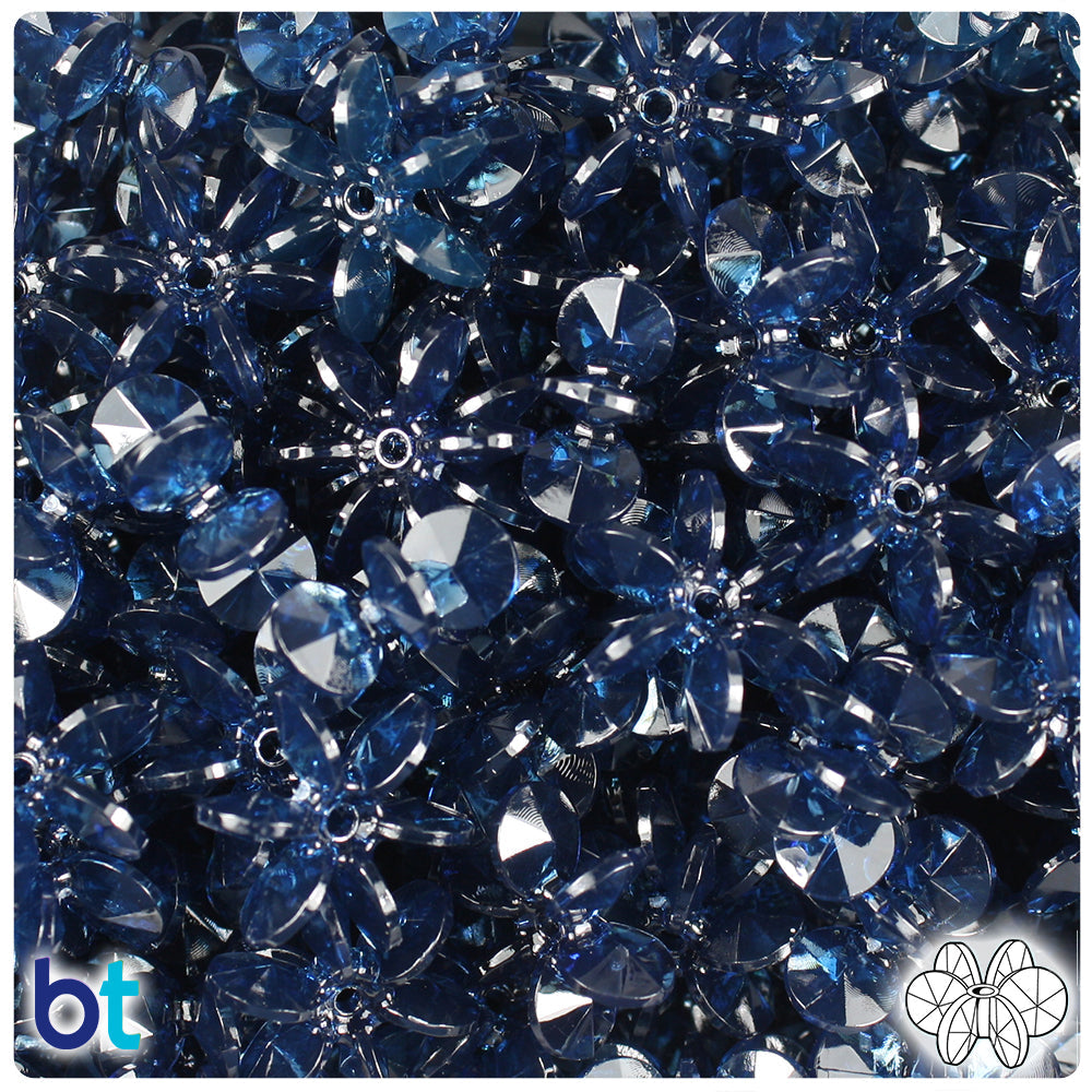 BeadTin Montana Blue Transparent 18mm SunBurst Plastic Craft Beads (135pcs)