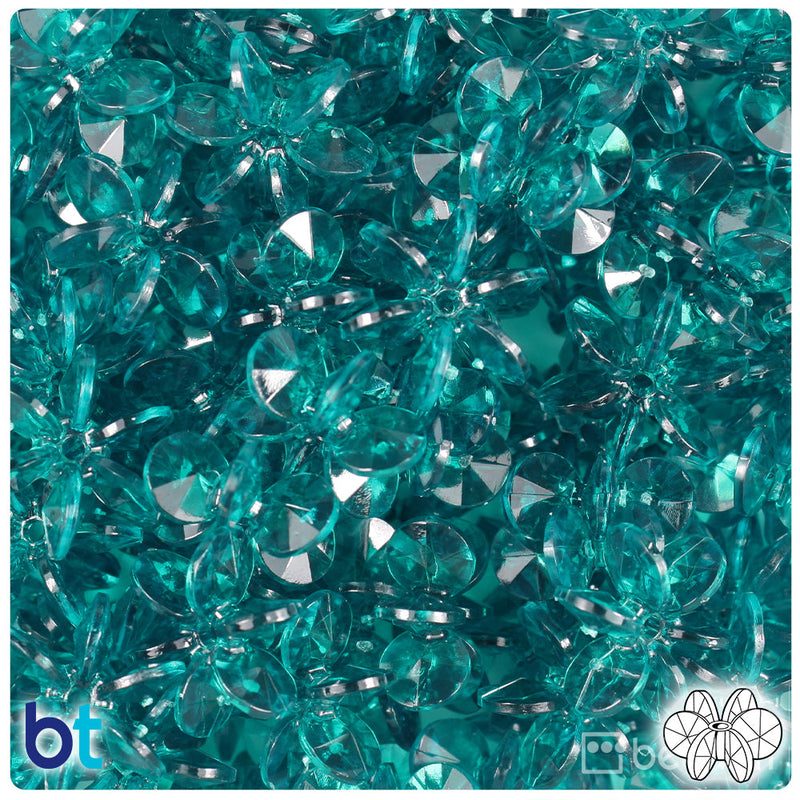 BeadTin Dark Teal Transparent 18mm SunBurst Plastic Craft Beads (135pcs)