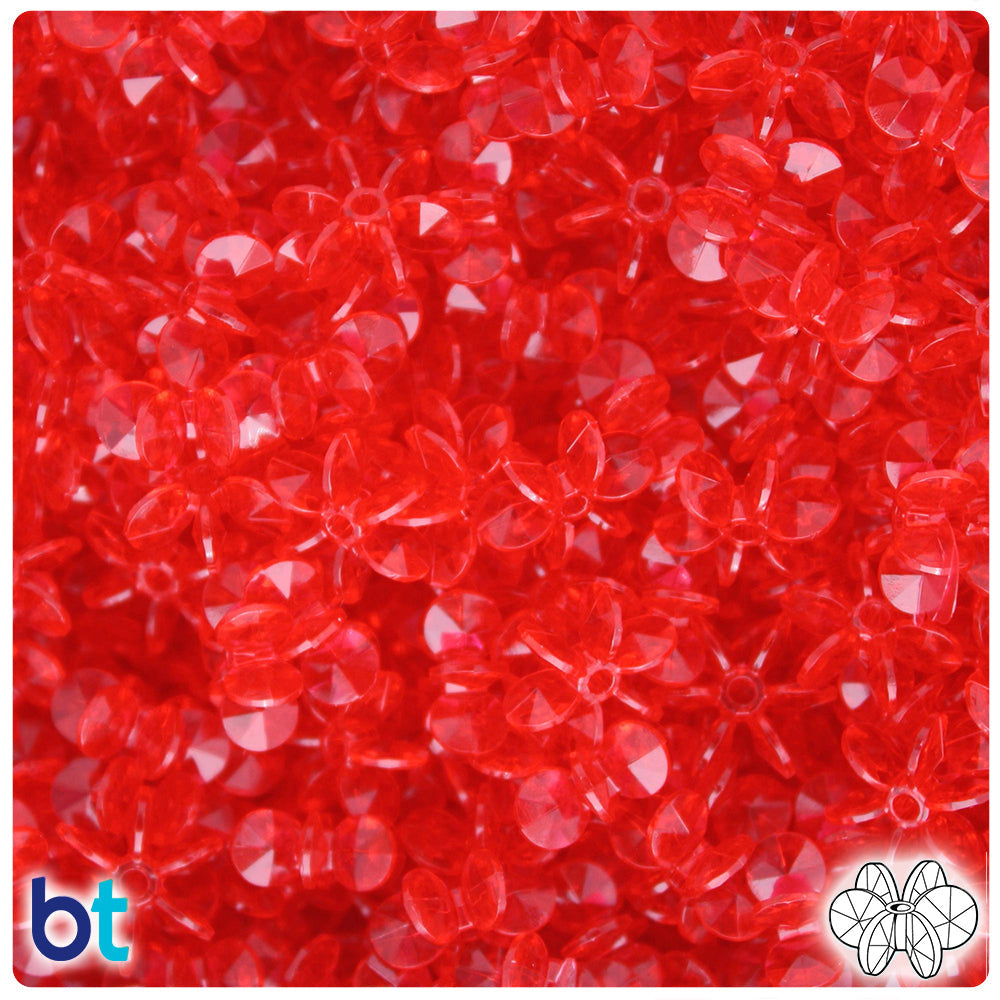BeadTin Ruby Transparent 12mm SunBurst Plastic Craft Beads (450pcs)