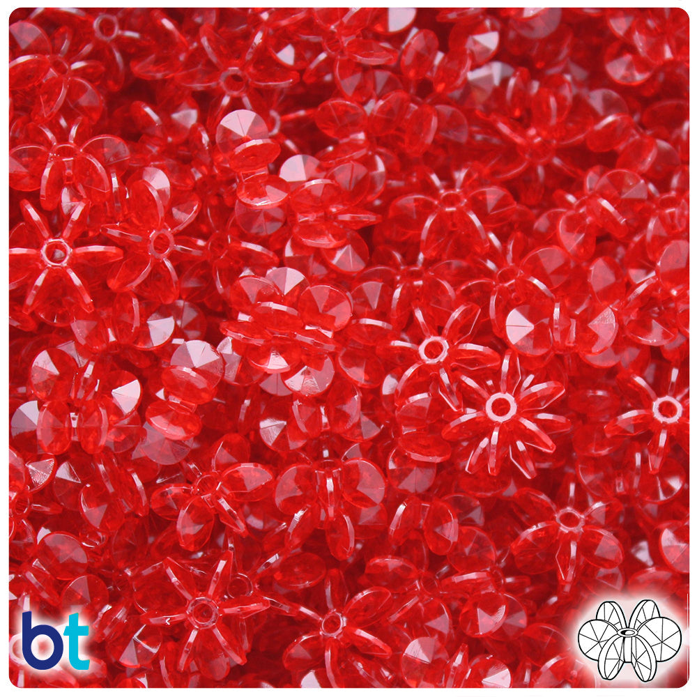 BeadTin Dark Ruby Transparent 12mm SunBurst Plastic Craft Beads (450pcs)