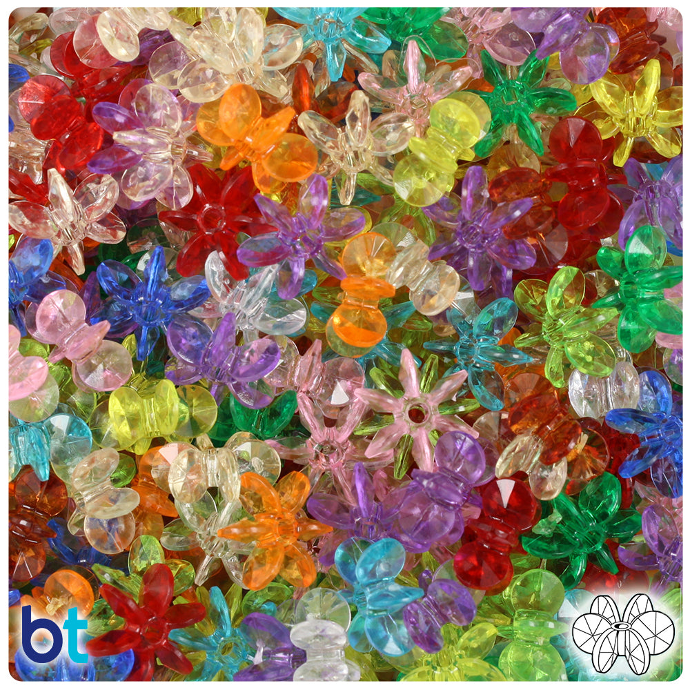 BeadTin Transparent Mix 12mm SunBurst Plastic Craft Beads (450pcs)
