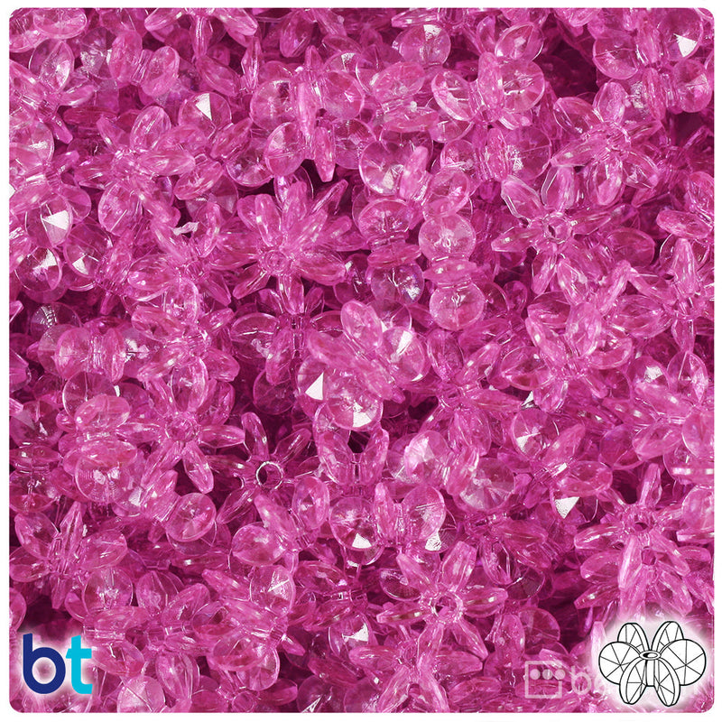 BeadTin Light Fuchsia Transparent 12mm SunBurst Plastic Craft Beads (450pcs)