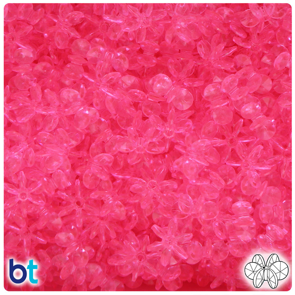 BeadTin Medium Pink Transparent 12mm SunBurst Plastic Craft Beads (450pcs)