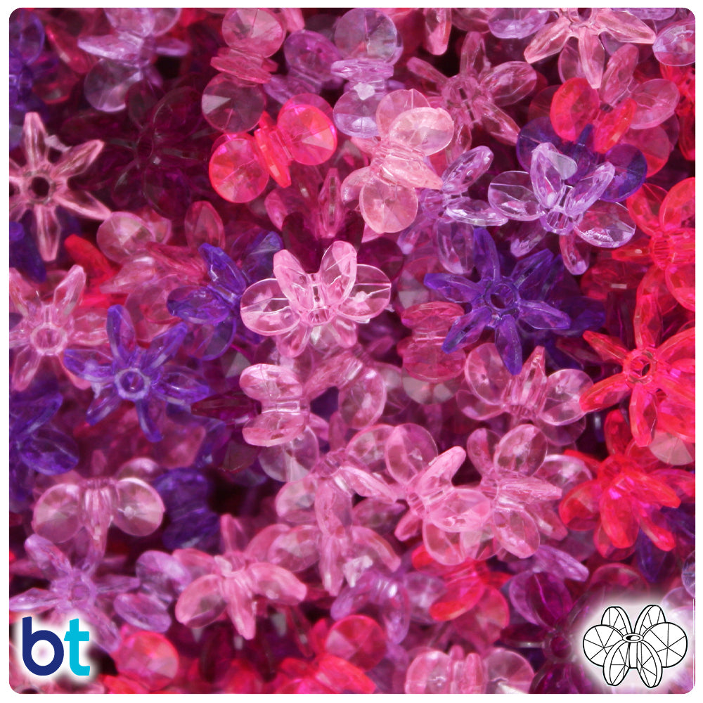 BeadTin Pink & Purple Transparent Mix 12mm SunBurst Plastic Craft Beads (450pcs)
